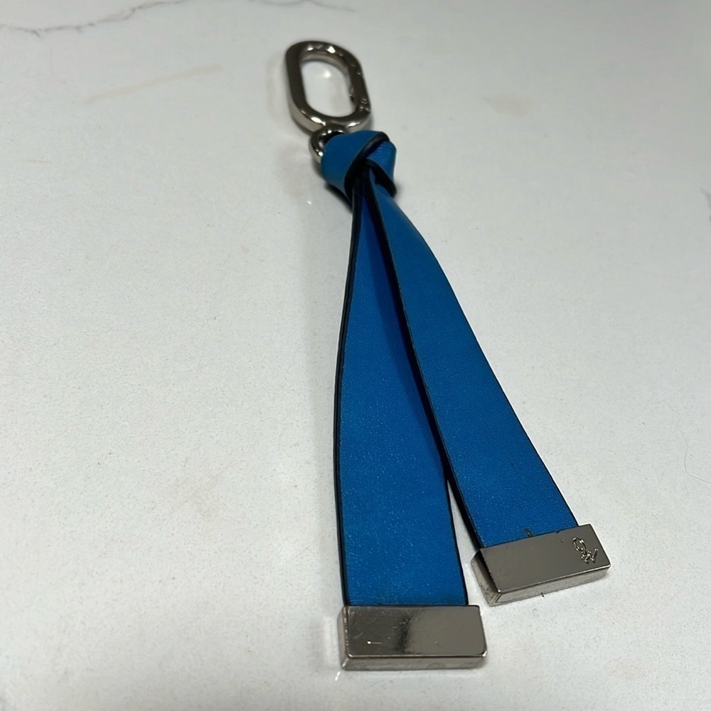 Blue Leather and Chrome Keychain